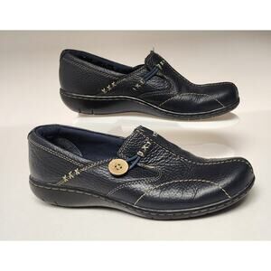 Clarks Bendables Women Navy Blue Leather Loafer Moccasin Shoes Size 8.5M